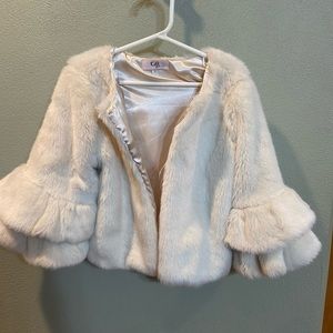 GB Girls Cream Faux Fur Jacket